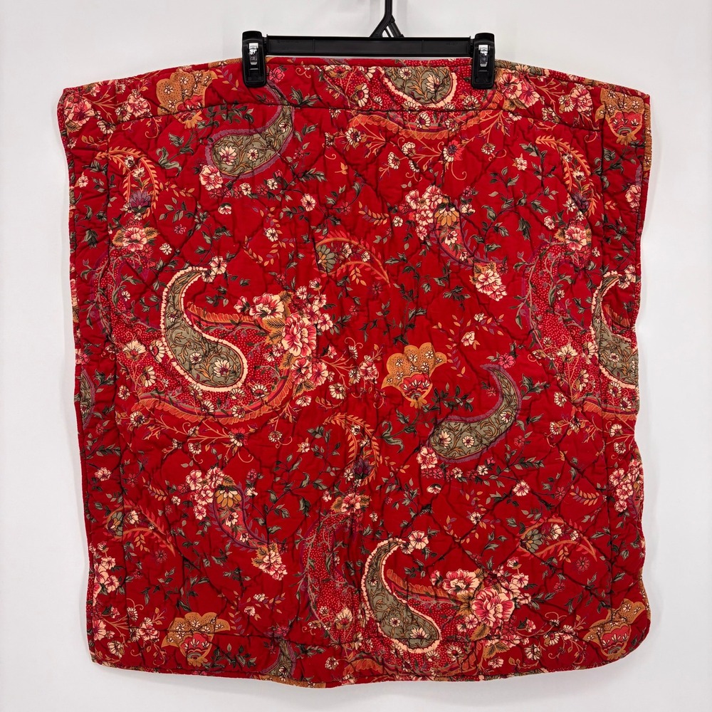 2 Pottery Barn Paisley Floral Euro Sham Red Cotton Quilted EUC Tie Closure
